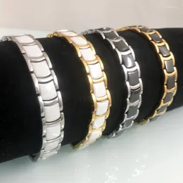 Länk armband germanium hälsovård magnetiska armband män svart/vit mäns keramisk guld färg rostfritt stål smycken tillbehör