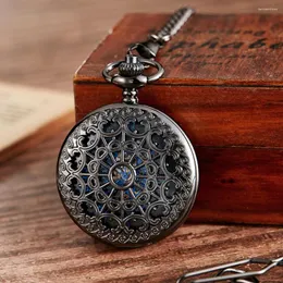 Pocket Watches Retro Bronze Mechanical Watch Vintage Hollow Gear Graved Fob Chain Necklace Flip Hand Winding Clock