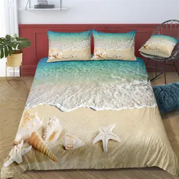 Свежая пляжная морская печать, набор постельных принадлежностей King 3D Shell Cover Queen Queen Home Textile Двойной односпальный набор с наволочкой 3PCS2428