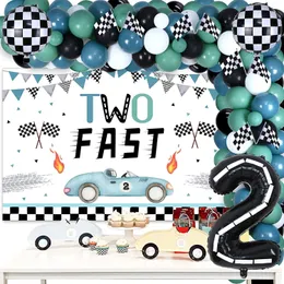 Andra evenemangsfestleveranser Sursurprise Two Fast Boy 2nd Birthday Decorations Vintage Race Car Balloon Garland Kit Backdrop Lets Go Racing Party Supplies 230309