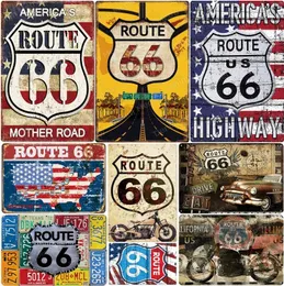 Metal Painting Route 66 Plaque America's Mother Road Vintage Metal Tin Signs Bar Cafe Home Outdoor Decor Historic Route Wall Art Poster 30X20cm W03