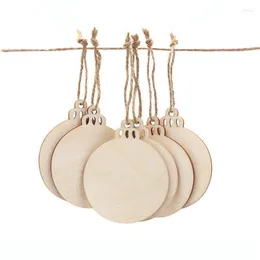 Juldekorationer marknadsföring! 50st DIY Craft Wood Round Bauble med Twines för att måla oavslutade hängande ornament Natural Blank