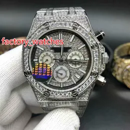 Full Diamonds Shiny Quartz Watch 41mm Bling Iced Silver Steel Case Silver Diamond Face Vk Chronograph Full Iced Watches Shipp227f