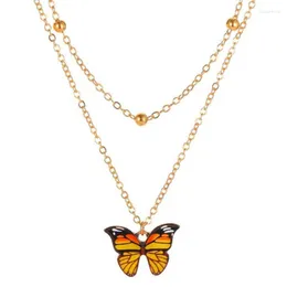 Anhänger Halsketten Vintage Mehrfarbige Schmetterling Anhänger Halskette Für Frauen Charms Tier Perlen Schlüsselbein Kette Collier Kragen Schmuck
