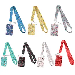 10 Pcs / Lot Fashion Accessories Custom Design Neck Strap Polyester Lanyard Medical Print Vertical Plastic Card Holder For Office Nurse Doctor Accessories
