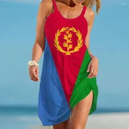 Vrijetijdsjurken Eritrea-vlagjurk Damesmode Mouwloos Bohémien Strand Feestavond Vakantie Sexy Midi Strap Girl Zomer