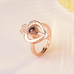 Обручальные кольца романтическое розовое золото Я люблю тебя на 100 языках Heart's Heart for Women Fashion Jewelry Daily Wear Party Gift Ring
