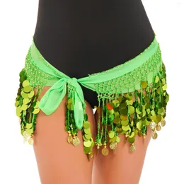 Stage Wear Womens Glitter Sequin Tassel Hip Scarf Lace-up Waist Chain Fringed Belly Dance Skirt Performance Costume Accessories