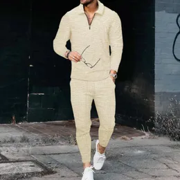 Homens Tracksuits Outono Homens Tracksuit Roupas Sportswear 2 Peça Set Manga Longa Camisa Polo Calças Sólidas Sweatsuit Ternos Esportivos para Mal 230309