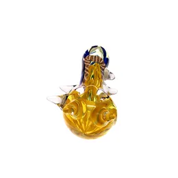4.3 inch yellow color with conch inside colored stripes and horns for smoking use glass hand pipes