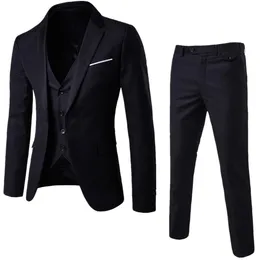 Męskie garnitury Blazers 3 sztuki czarne eleganckie garnicze