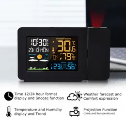 Fanju 디지털 알람 스테이션 LED 온도 습도 습도 일기 예보 시간 프로젝션이있는 스누즈 테이블 시계 Y200407328L