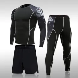 Açık T-Shirt Adam Sıkıştırma Spor Takım Elbise Çabuk Kuruyan Ter Spor Eğitimi MMA Kiti Rashguard Erkek Spor Koşu Koşu Giysileri 230309