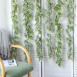 装飾的な花195cm葉のつる弦ユーカリユーカリグラスガーランド結婚式の装飾のための人工植物フェイクラタンアイビーの家の装飾