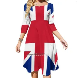 Casual Dresses Union Jack iPhone Case Flare Dress Square Neck Elegant Female Fashion Printed Flag British Storbritannien