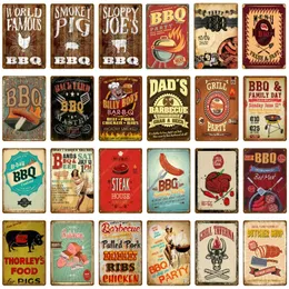 Retro BBQ Steak Art Tin Decor House Grill Party Vintage Affisch Wall Decor för bar pub kök hemplatta grill grill metall tecken målning plack storlek 30x20 cm w02