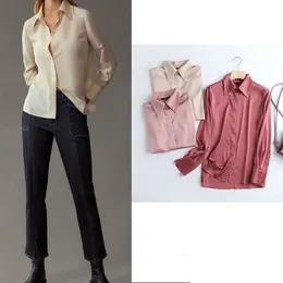 Bloups feminina camisas Za Office Lady Women '' Silk Blouse elegante manga comprida botão sólido mancha mujer tops chic sirts feminino 230309