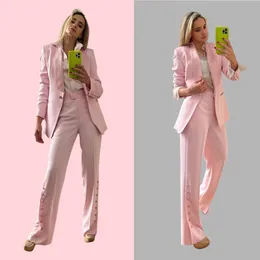 Summer Hot Pink Women Women Sites Ternos personalizados Celebridades Lady Blazer Sets Prom Wear Formal para Casamento 2 Peças Casaco e Calças