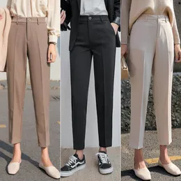 여성용 바지 Capris Spring and Autumn Crped Suit Pants 여자 직선 느슨한 느슨한 피팅 캐주얼 바지 8 점 담배 바지 230309