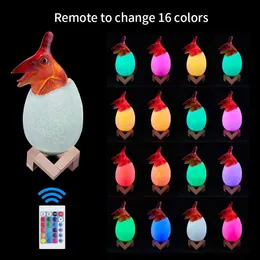 Science Discovery 16Colors 3D Dinosaur Egg LED Night Lamp USB uppladdningsbar Touch Sensor Bedside Night Light For Kids Baby Xams Birthday Present Y2303