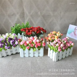 Decorative Flowers Hop Orchid Wooden Fence Simulation Flower Suit Decoration Home Living Room Plant Fake Green Plants