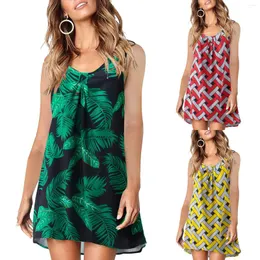 Casual Dresses Sexy Zipper V-Neck Dress Women Sleeveless Print Short Fashion Women's Floral Sundress