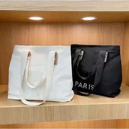 Manmade Pearl Letter Handbags Women Girls Canvas One Shoulder Bags Book Tote Fashion Designer Shopping Storage Bag Large Capacity 206f