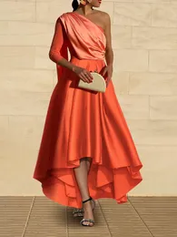 A-line Orange Evening Formal Dress One ombro 3/4 Mangas cetim Celebridade Rous