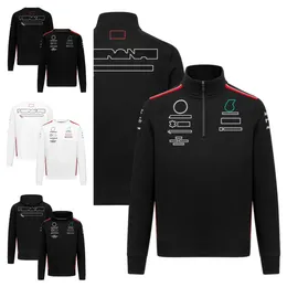Il maglione sportivo da uomo girocollo a maniche lunghe con cappuccio della squadra della tuta da corsa F1 2023 può essere personalizzato.