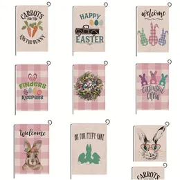لافتة أعلام Happy Easter Bunny Garden Flag مزدوجة الحجم 12.5 × 18 بوصة ربيعة أرنب منزل ساحة الديكور في الهواء الطلق الخيش Drop Drop Dhduv
