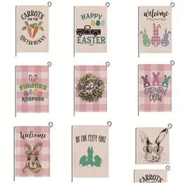 Bannerflaggor Happy Easter Bunny Garden Flag Double Size 12,5 x 18 tum Spring Rabbit House Yard Outdoor Decoration Burlap Drop Deli Dhduv