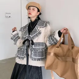 여자 재킷 zcsmll 빈티지 패션 두꺼운 플러시 코트 대비 대전 짠 프린지 엣지 램 모피 성격 여자 겨울
