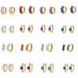 Hoop Earrings 925 Sterling Silver Needle Elegant Zircon Crystals CZ Huggies For Women Purple White Red Blue Boutique