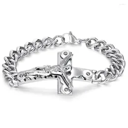 Link Bracelets Punk Jesus Cross Silver Color Stainless Steel Men 보석류 남성 매력 뱅글 핸드 체인 남자 팔찌