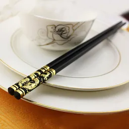 Chopsticks 1 Pair 27cm Gold Dragon Phoenix Chinese Japanese Non-Slip Alloy Sushi Chop Sticks Set Gift1