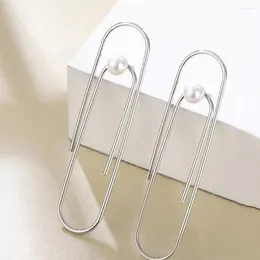 Stud Earrings 2023 Simple Pin Oval Statement Elegant Korea Pearl Paper Clip Shape Hanging Drop Earring For Women Party Jewelry