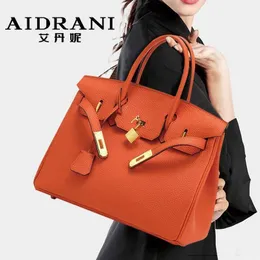 birkinbag high quality Birki Bags Leather Women's Large Capacity Handbag 2022 New Temperament Lichee Pattern Wrap Head Layer Cow Women ayw