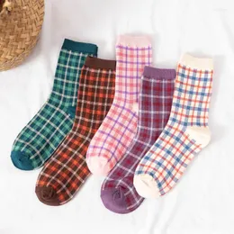 Women Socks Retro Medieval Style Literature Art Sports Plaid College Students Color Checkered Tube Four Seasons All-match