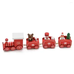 Dekoracje świąteczne 4 węzły pociąg pomalowany drewniana dekoracja do domu z Santa Kids Toys Ornament Navidad 2023 Rok Gift