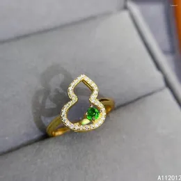 클러스터 반지 kjjeaxcmy Fine Jewelry S925 Sterling Silver Inlaid Natural Diopside Girl Trendy Ring Support Test Chinese 스타일 상자