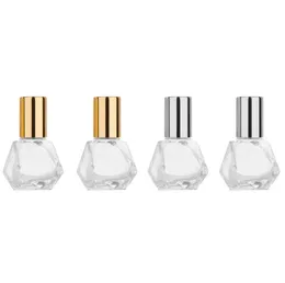 8ml Mini Portable Polygonal Clear Glass Roller Bottle Travel Roll On Bottle with Stainless Steel Ball Gold Silver Cap SN5165