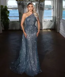 Dunkelblaue Meerjungfrau Abendkleider ärmellose bodeau 3d spitzen ein schulter perlengepepailla pailletten bodenlange diamonds prom Kleider Plus Größe Kleider Partykleid