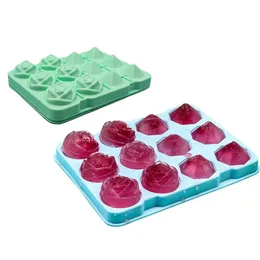 Glassverktyg 12 Grid Ice Cube -brickor Rose Diamond Shape Ice Reanvändbar Silikon Ice Cube Mold BPA gratis Ice Maker med avtagbara lock Z0308