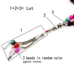 Anhänger-Halsketten, Metallstein-Tasbih-Armband, dreikettige Perlen im klassischen Stil, Rosenkranz-Halskette, Achat-Tasbeh