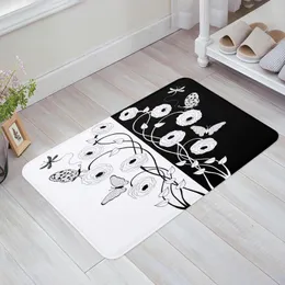 Carpets Black And White Flower Dragonfly Butterfly Kitchen Doormat Bedroom Bath Floor Carpet House Hold Door Mat Area Rugs Home Decor