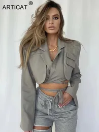 Женские брюки с двумя пьесами articat grey double -слой повязки Slim Blazer Женский карманный рукав с длинным рукавом короткая куртка женская переход