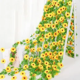 Decorative Flowers 2 PCS Sunflower Vine Artificial Flower Decoration Living Room Balcony Garland Pipe Indoor Faux Plants Home Decor