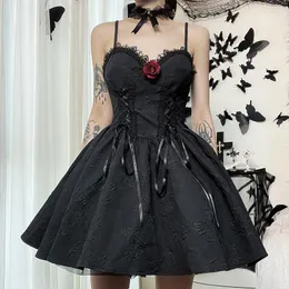 Vestidos casuais coolfel escuro parece preto lolita jacquard deslizamento vestido renda cintura princesa meninas festa cosply cos