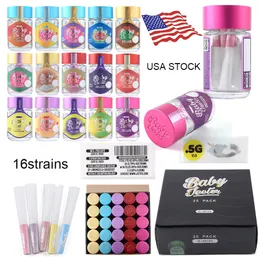 Baby Jeeter Infused 2.5g e Cigs Accessories 0.5g Glass Jars Wax Containers Dry Herb Storages Empty with Preroll Papers 16Strains Usa Warehouse