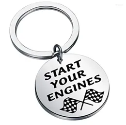 Keychains Race Day Keychain Gift Street Racing Starta dina motorer rutiga flaggsmycken bildrag Giftychains Forb22